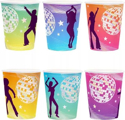 Obrázek produktu pro Retro disco party papírový kelímek 80. léta narozeniny karneval 220ml 6ks.