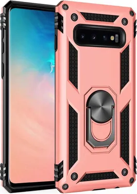 Produktbild von LaimTop Galaxy S10 Plus Hülle, Hybrid Robuste Rüstung Drehbarer Ring Halter Ständer Dual Layer Hard PC + TPU Stoßfest Schutzhülle für Samsung Galaxy S10 Plus Roségold