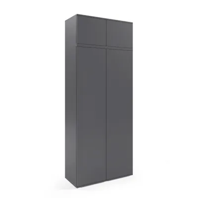 Produktbild von Kleiderschrank 90 cm "Modulo" 2-türig und Schrankaufsatz, Mehrzweckschrank, Graphit, Push-to-Open-System, Modernes Design