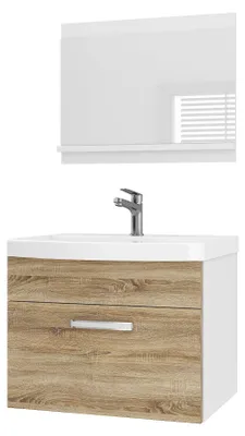 Obrázok produktu pre BELINI Súprava kúpeľňových nábytkov PRI M1 60 cm, Imitácia dub Sonoma, matný povrch - Moderná kúpeľňová skrinka s umývadlom a zrkadlom, kompletná výbava, montáž na stenu
