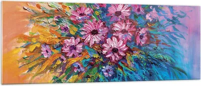Produktbild von Bilder auf glas - Einteilig - Blumenstrauß Blumen Öl - 140x50cm - Glasbilder - Wandbilder - Bilder - zum Aufhängen bereit - Wanddekoration aus Glas - Glas Bilder - Wandbild auf Glas - GAB140x50-4533
