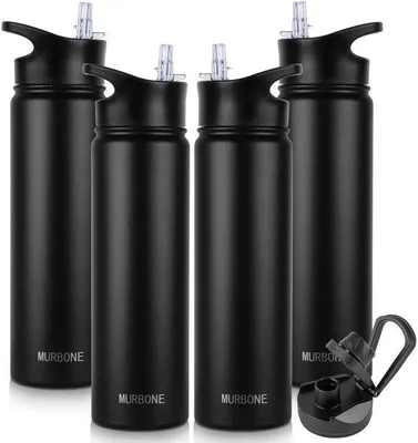 Immagine prodotto di Set di bottiglie termiche isolanti in acciaio inossidabile, 750 ml, con 2 tappi, senza BPA, a tenuta stagna, ideali per lo sport, i viaggi e il campeggio