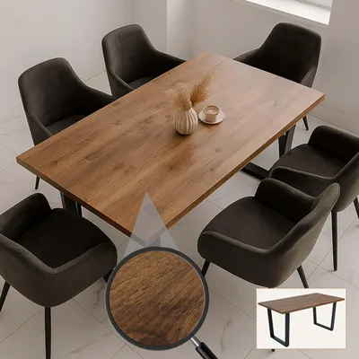 Produktbild von Esszimmertisch MCW-O61, Tisch Küchentisch Esstisch, Industrial MDF Metall 160x90cm Walnuss-Optik