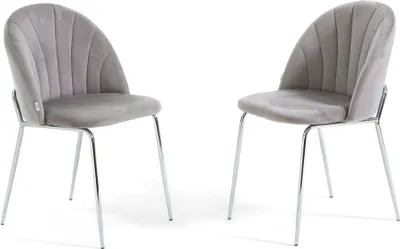Produktbild von Set 2 Esszimmerstühle aus Samt mit Metallbeinen, gepolstert, elegantes Design für Küche, Esszimmer, Schlafzimmer, Büro oder Restaurant SONIA – Hellgrau/Silber