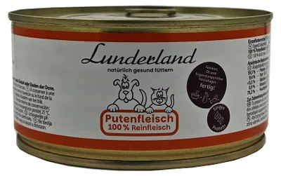 Produktbild von Lunderland Reinfleisch-Dose Putenfleisch 300g Einzelfuttermittel für Hunde und Katzen
