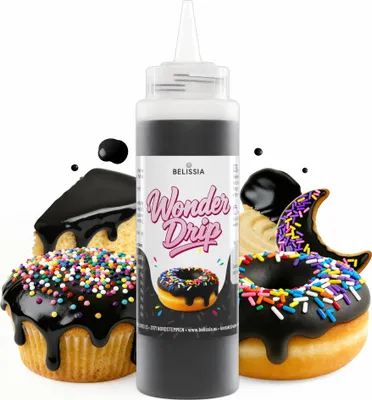 Produktbild von Belissia Wonder Drip Schwarz 300g – Leuchtend schwarze Kuchenglasur zum einfachen Verzieren von Kuchen, Torten, Muffins, Cupcakes, Keksen & Desserts | Drip Cake Glasur – Fertig in Minuten