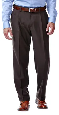 Immagine prodotto di Pantaloni eleganti da uomo, modello classico, con pieghe, vita comoda e tessuto Repreve che non necessita di stiratura