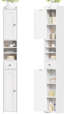 Produktbild von Hoher Badezimmerschrank - Schmaler, hoher Schrank - Zur Raumorganisation - Verstellbare Einlegeböden - 20 x 20 x 180 cm - Weiß