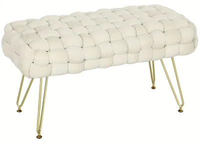 Image de Banc à chaussures - Rangement à chaussures - Banc d'entrée - Banc de rangement - Banc d'appoint - Revêtement - Pieds en métal - 76 x 38 x 41,5 cm