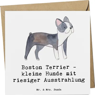 Produktbild von Mr. & Mrs. Panda Grußkarte Boston Terrier - Weiß - Geschenk, Hundeliebhaber, faltkarte, kleiner Hund, anlasskarte, Klappkarte, Glückwunschkarte, Hunderasse, Treue, Freude