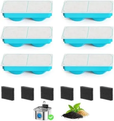 Produktbild von Universal Katzenbrunnen Ersatzfilter Kompatibel Universell: 12er Set Premium 3-Stufen-Filtration | 6 Aktivkohle + 6 Schaumvorfilter | 3,2L Edelstahl Modell
