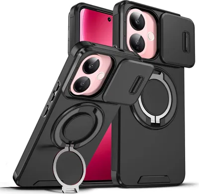 Obrázek produktu pro Dvouvrstvé pouzdro pro Vivo V60 Lite 5G, s posuvným krytem fotoaparátu a magnetickým kroužkovým stojánkem Černý