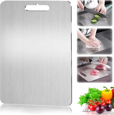 Produktbild von Schneidebrett Titan Schneidebrett Küche Edelstahl Schneidebrett, Doppelseitige Schneidebretter aus Edelstahl für Fleisch, Obst, Gemüse, Backgeschirr (