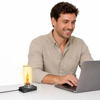 Produktbild von Mini USB Atmosphärenlampe, transparent, Touch-Steuerung, LED – Nachtlichter, Stimmungslampe & Flammenlampen Effekt für Auto & Camping