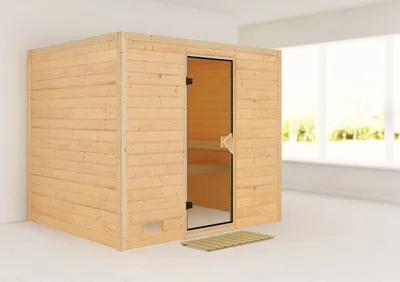 Produktbild von Karibu Sauna Innensauna Sonara Fronteinstieg ohne Zubehör 231x195x200 cm ohne Dachkranz mit Bronzierter Tür