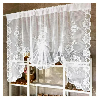 Produktbild von Moderne Scheibengardinen, Kurzgardinen für das Wohnzimmer mit weißen Schleifen, halbtransparent, 100 x 150 cm