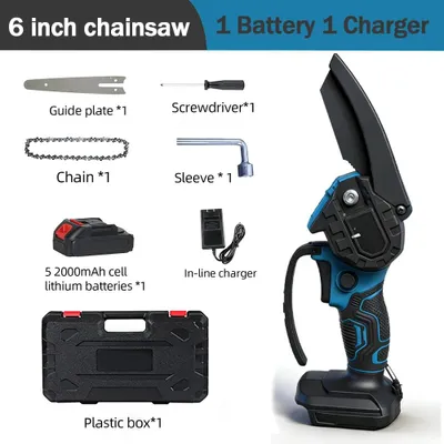 Produktbild von Mini-Kettensäge - Akku-Astsäge - Bürstenloser Motor - 15 cm Schwert - Für 21-V-Akku - Holzbearbeitung - Baumschnitt