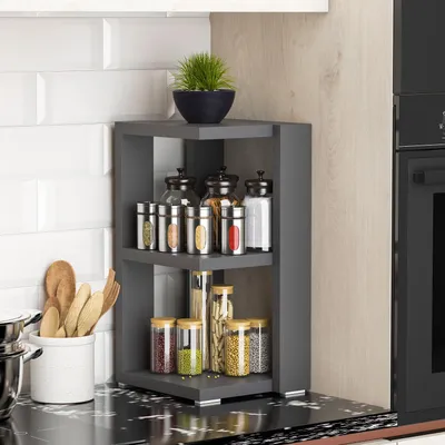 Produktbild von HOMIDEA ZEN Gewürzregal Küchenregal mit 3 Ablagen aus Holz – Organizer für Küche, Bad und Büro (Raucheiche/Anthrazit)
