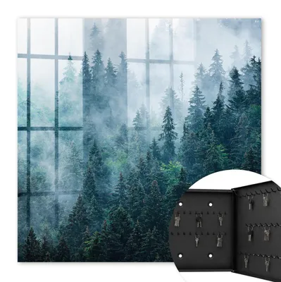 Produktbild von Metall Schlüsselkasten 30 x 30 cm - schwarzer Schlüsselschrank zur Wandmontage - wandhängende Schlüsselbox mit Tür - rechts öffnend - Schlüsselaufbewahrung für Flur - Büro - Arbeitszimmer - Werkstatt - Garage - Grüner Wald