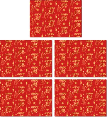 Produktbild von 5 Stück Weihnachtsgeschenkpapier mit Goldfolienmotiven, Weihnachtsbaum- und Blumenstraußmotiven, zum Selbermachen von Geschenkverpackungen