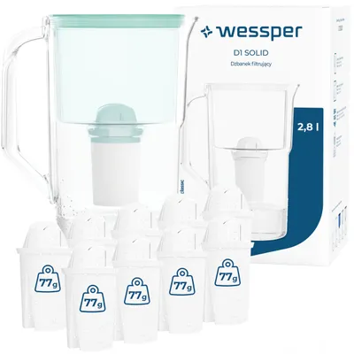 Imagen del producto de Jarra filtrante Wessper D1 SOLID, 2,8 litros, color menta, con 10 filtros aquaclassic