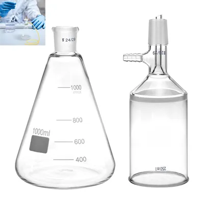Produktbild von Büchnertrichter Set 250ml + 1000ml Erlenmeyerkolben Borosilikatglas 24/29 Schliff Labor Filtration G3 Sinterglas