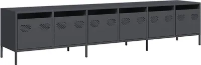 Zdjęcie produktu dla Szafka RTV, czarna, 202x39x43,5 cm, stal walcowana na zimno