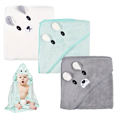 Produktbild von Solidchoice – 3-teiliges Baby-Badehandtuch-Set mit Kapuze aus Korallenplüsch