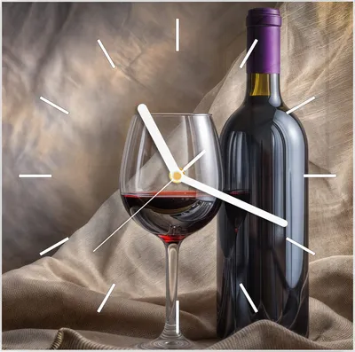 Produktbild von Wanduhr aus Glas mit Motiv Wein mit Glas- 30 x 30 cm - inkl. Aufhängesystem