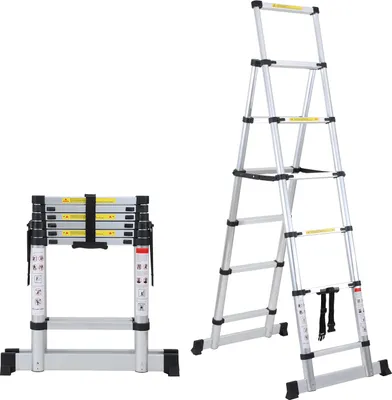 Produktbild von Hebitod Teleskopleiter Ausziehleiter Klappleiter 1.7m+2.0m Stabil Anlegeleiter Aluminium Stehleiter bis 150kg
