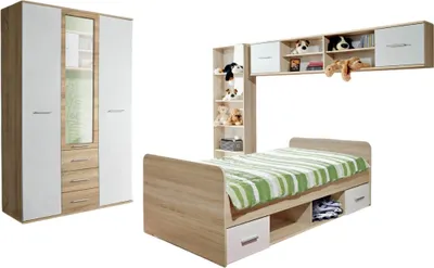 Image de Chambre complète enfant, ado collection DENVER. Armoire 3 portes, Lit, bibliothèque et étagère