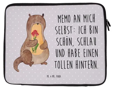 Produktbild von Mr. & Mrs. Panda Hülle Laptop Otter Blumenstrauß 27 x 36 cm - Grau Pastell - Geschenk, Süß, Laptoptasche, Case, Tasche, Achtsamkeit, Selbstliebe, Notebooktasche, Positiv