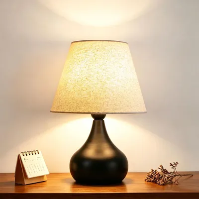 LED-Tischlampe mit Leinenschirm, 22x22x32 cm, Metall