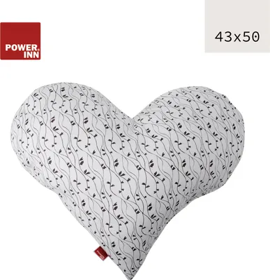 Produktbild von POWER INN Herzkissen groß | Weiß mit schwarzen Blätteranken | Dekokissen | Kuschelkissen | Herz | Geschenk
