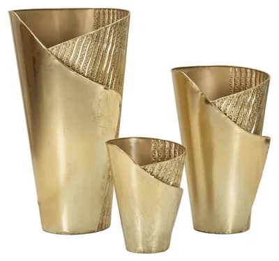 Image de Ensemble 3 cache-pots Flosty dorés en fer aux formes décoratives