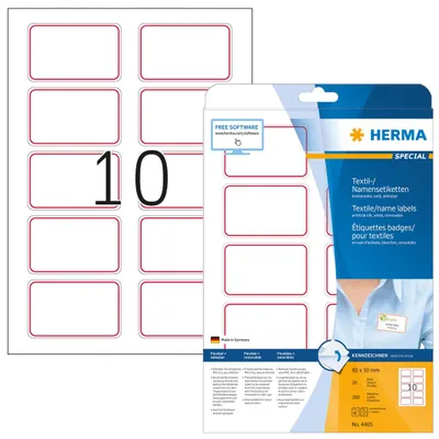 Productafbeelding van HERMA 4405 HERMA Textil/Namensetiketten A4 80x50mm weiß/rot      200St.