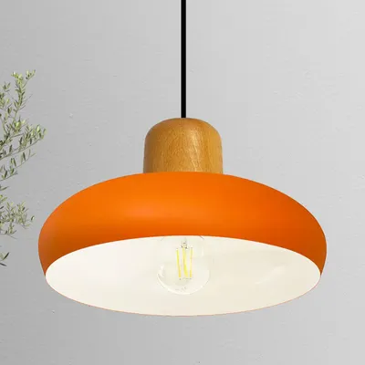 Produktbild von Androa Hängelampe Esstisch Gold Metall 40 cm 1 flamming, Deckenlampe Pendelleuchte Esstisch Holz Vintage Deckenleuchte Küchenlampe Hängend - Orange