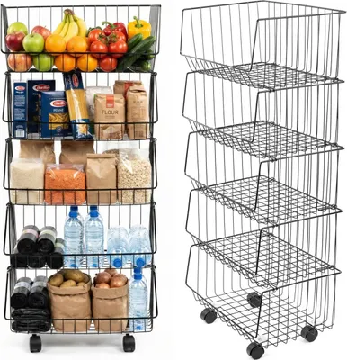Zdjęcie produktu dla Regał kuchenny mobilny 99 cm szafka na kółkach 5 koszy półka łazienkowa
