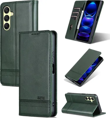 Obrázek produktu pro Kožené pouzdro pro Samsung Galaxy A26, skládací peněženkové pouzdro s magnetickým uzávěrem a stojánkem zelené