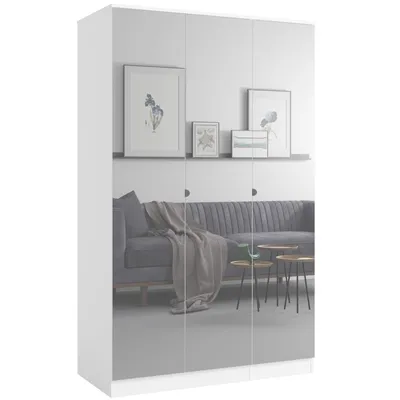 Kleiderschrank zum Schlafzimmer für Kleidung mit Spiegel, Höhe: 200cm, Breite: 120 cm, Weiß