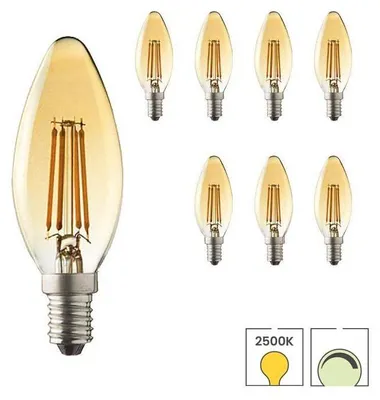 Produktbild von 8-er Set LED-Kerzenglühbirnen E14 | 4 Watt dimmbar | 2500K warmweiß | Rustikale Ausführung | Glühfaden | Lybardo