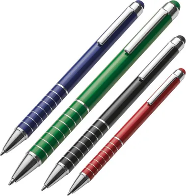 Produktbild von 4 Touchpen Kugelschreiber / aus Metall / Farbe: je 1x grün, blau, schwarz, rot