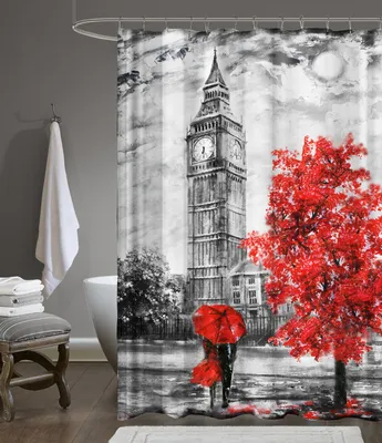 Produktbild von Digitaldruck Qualität Textil Duschvorhang Wannenvorhang London BIG BEN 240x200cm inkl. Ringe