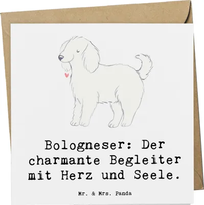 Produktbild von Mr. & Mrs. Panda Glückwunschkarte Bologneser Begleiter - Weiß - Geschenk, Grußkarte, soziale Hunde, Herz und Seele, doppelkarte, Hunderassen Charakter, anlasskarte