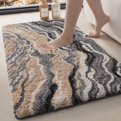 Produktbild von Antirutsch Badematte 44 x 76 cm, waschbar, weich, Mikrofaser, saugfähig, beige/grau