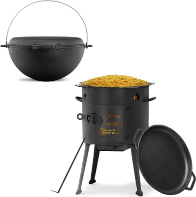 Produktbild von Ø36 Uchag mit 10L Kazan Utschak Utschag 2mm stahl Kessel mit Deckel-Bratpfanne aus Gusseisen Kasan Feuerstelle Feldküche