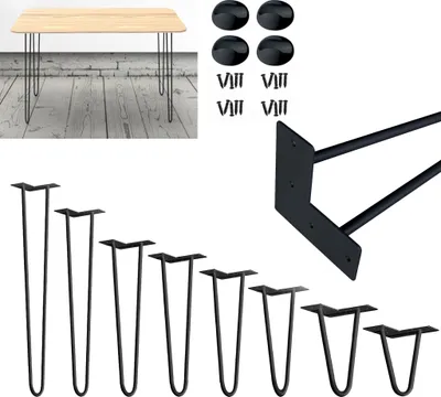 Image de LARS360 Pieds de table Hairpin noirs 72 cm en acier, pieds de meubles pour meubles DIY, pieds de meubles en acier pour tables basses et bureaux au look rétro