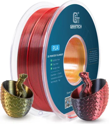 Produktbild von Geeetech PLA-Filament Silk Tri-Color fuer 3D-Drucker, 1,75 mm, Massgenauigkeit +/- 0,03 mm, 3D-Druckmaterialspule fuer die meisten FDM-3D-Drucker, kompatibel mit Anycubic Kobra/Elegoo Neptune 4/Creality Ender-3/Bambu Lab A1, X1/FLASHFORGE Adventurer 5M/QIDI Q1 Pro, 1 kg (2,2 lbs) šC (Rot + Gold + Schwarz)