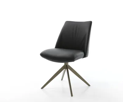 Produktbild von DELIFE Drehstuhl Elso-Flex Echt-Leder Schwarz Kreuzgestell breit Effektfinish Titan 360° drehbar Taschenfederkern