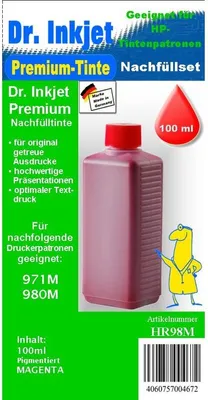 Produktbild von HR98M - magenta- Pigmentierte Nachfülltinte 100ml für HP971 und HP980 Druckerpatronen